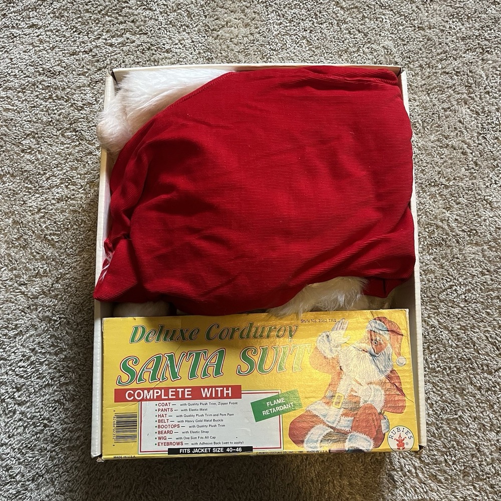 Vintage 1985 Rubies Deluxe Corduroy Santa Suit Fits Size 40-46 Flame‎ Retardant